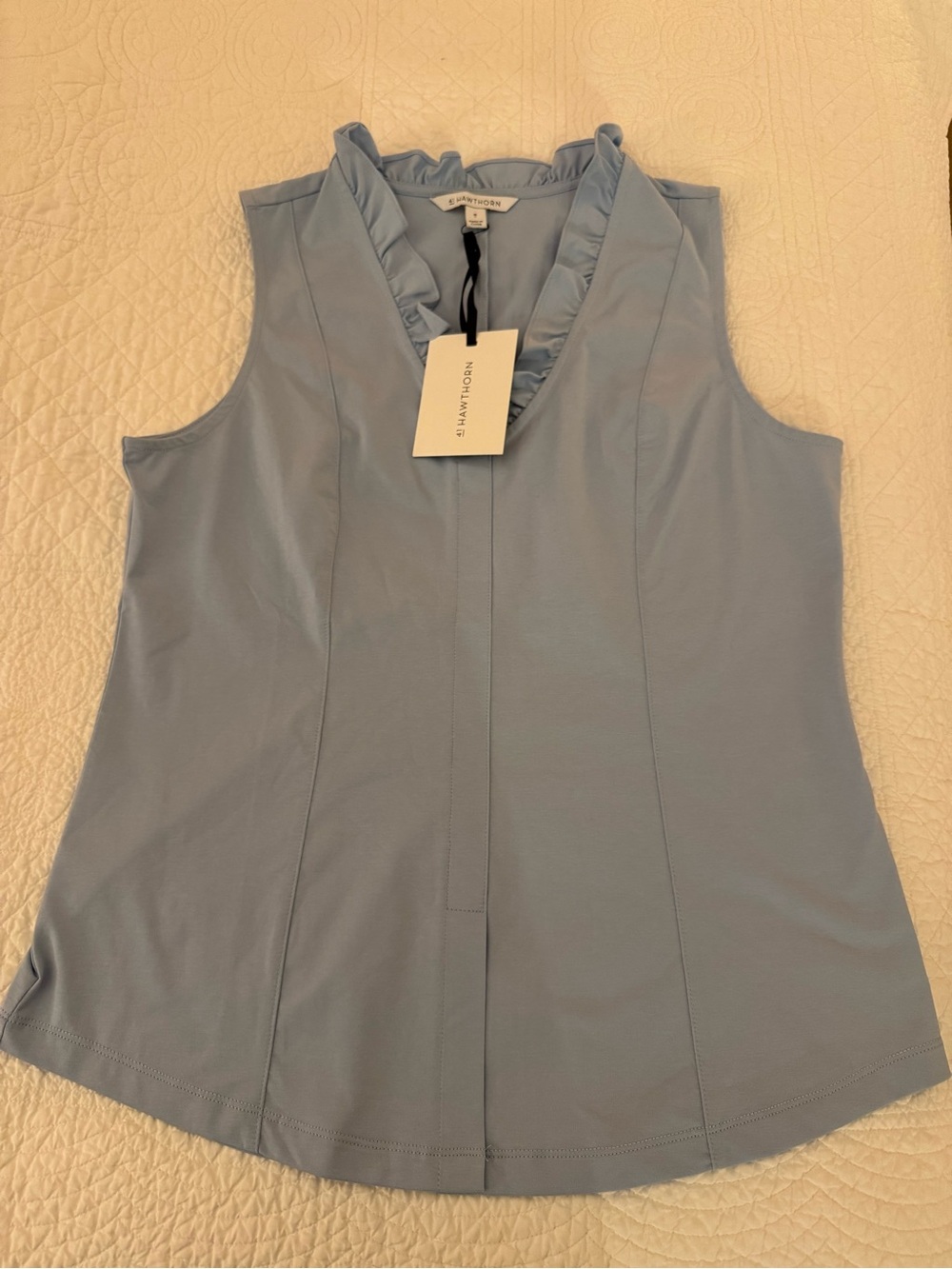 41 Hawthorn Light Blue Ruffle V-Neck Sleeveless Blouse